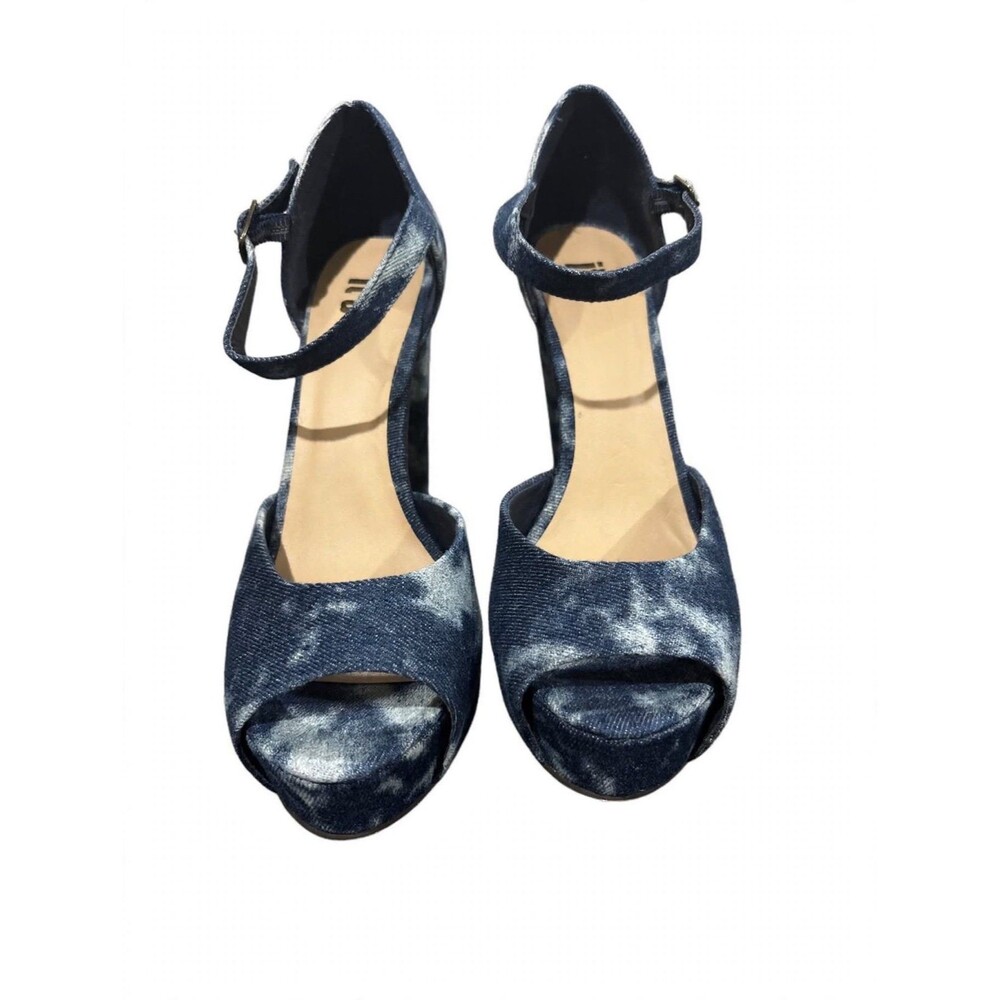 *** Denim Platform Heels - Acid Wash Blue Jean Peep Toe - Size 8- UK 6 EU 38-39